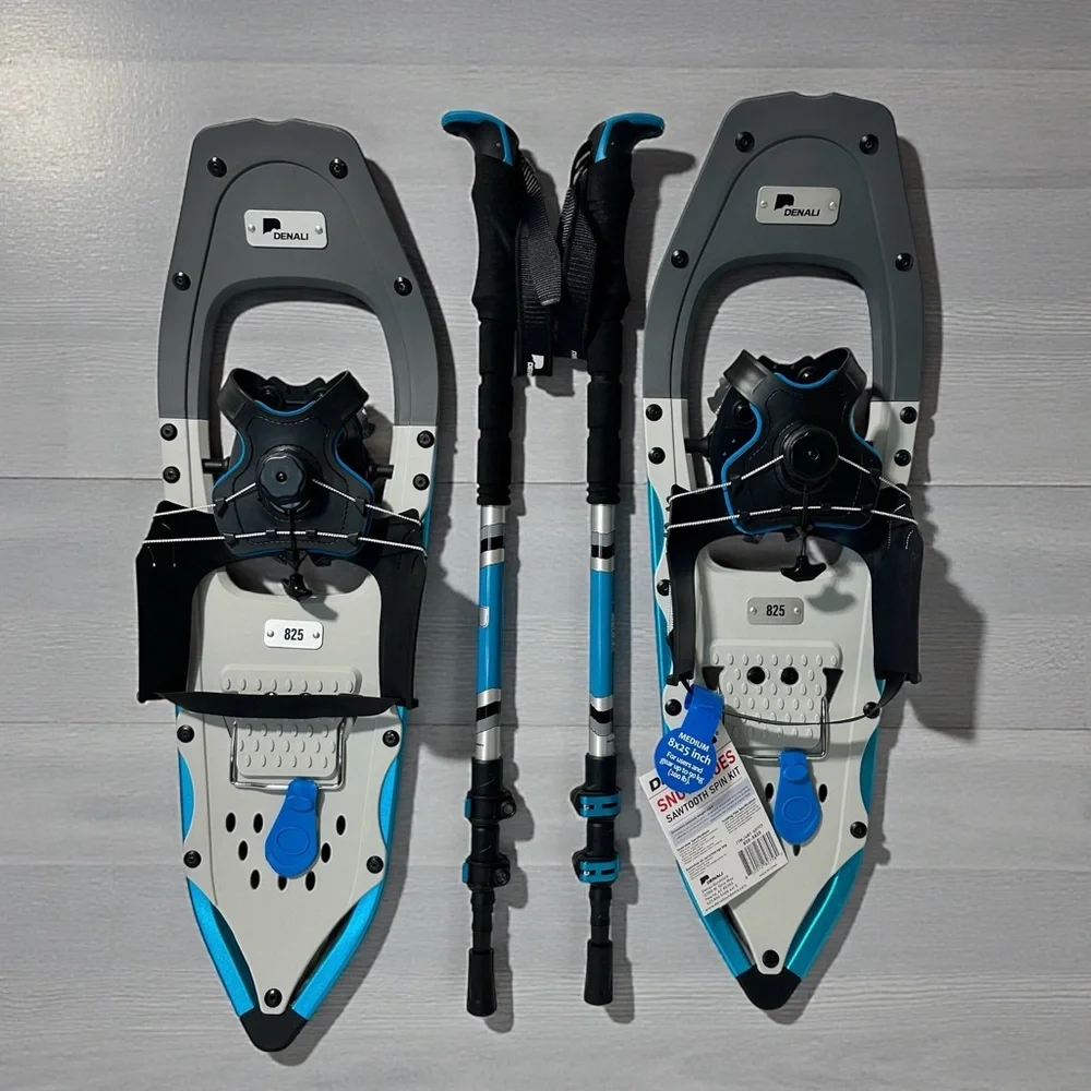 Denali Sawtooth Spin Snowshoe Kit 8×25 w/ Poles & Bag – New Winter Hiking Unisex - Picture 1 of 16